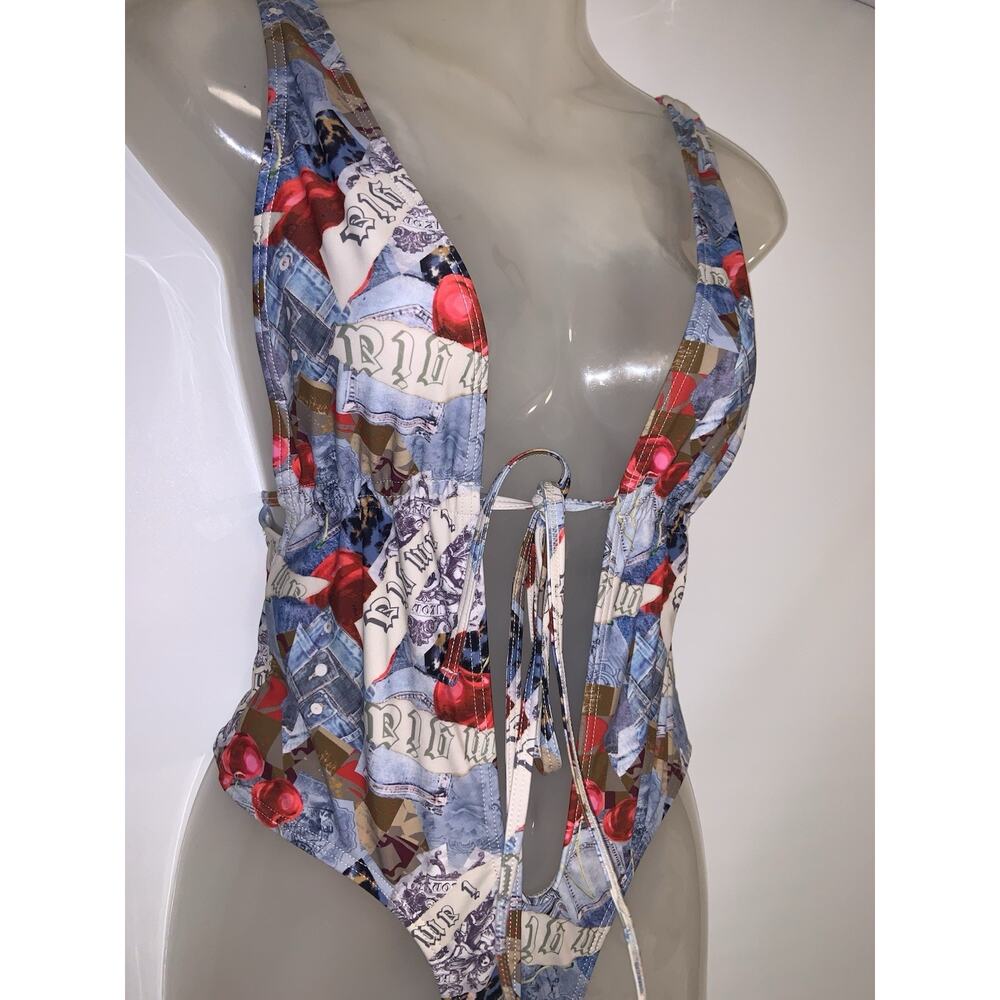 I.AM.GIA Zaley Multicolor Logo Print One Piece Swimsuit Size XS Cutout Detail - Picture 3 of 6